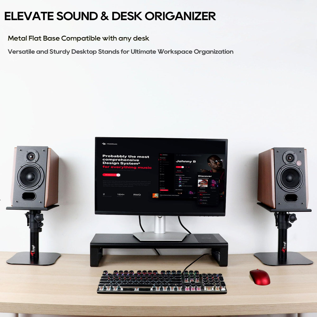 Tlingt speaker mounted in use on desk for clearer nearfield sound