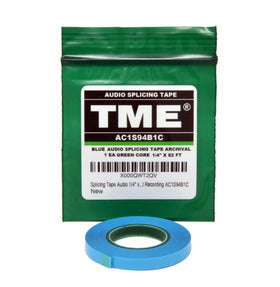 TME blue splicing tape front packaging on green core for quick identification