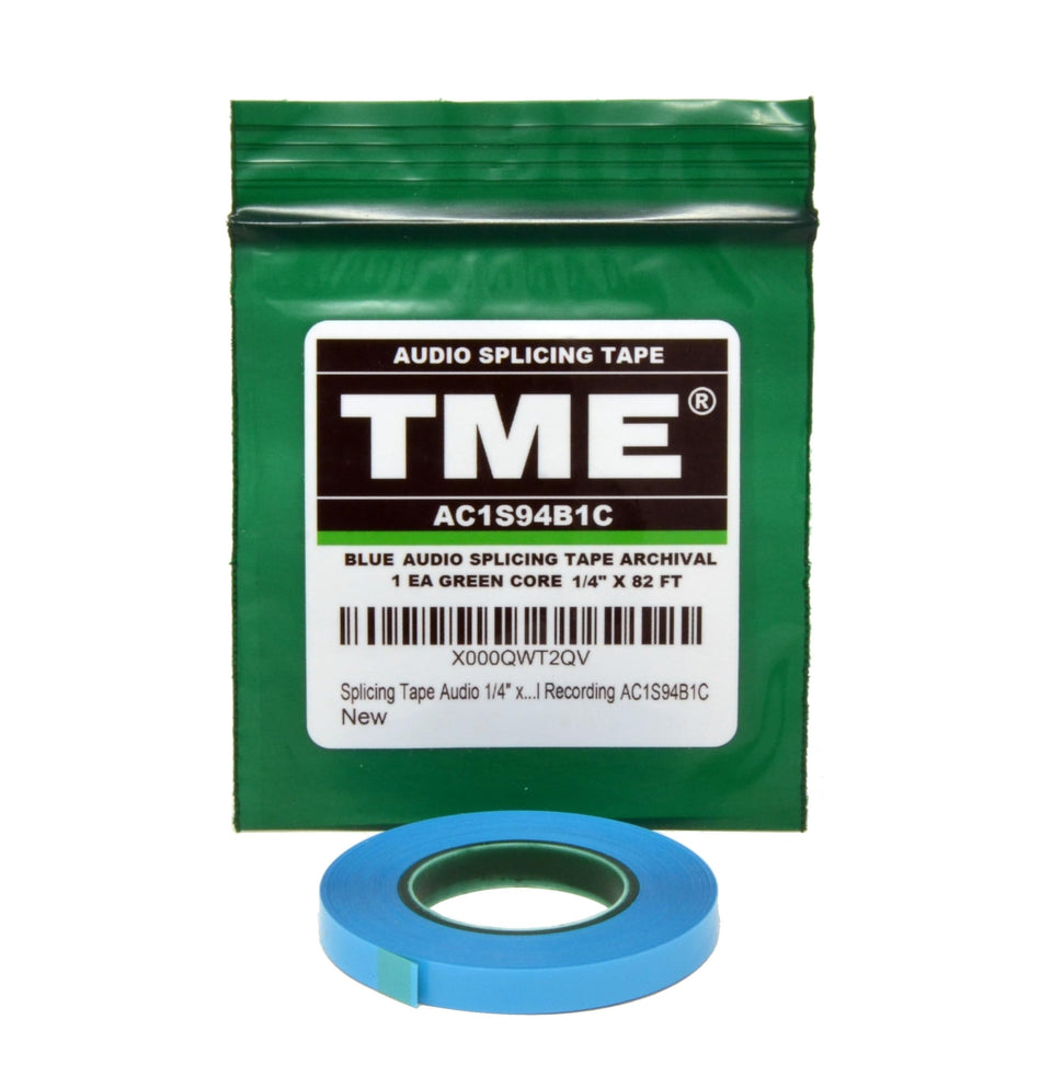 TME blue splicing tape front packaging on green core for quick identification