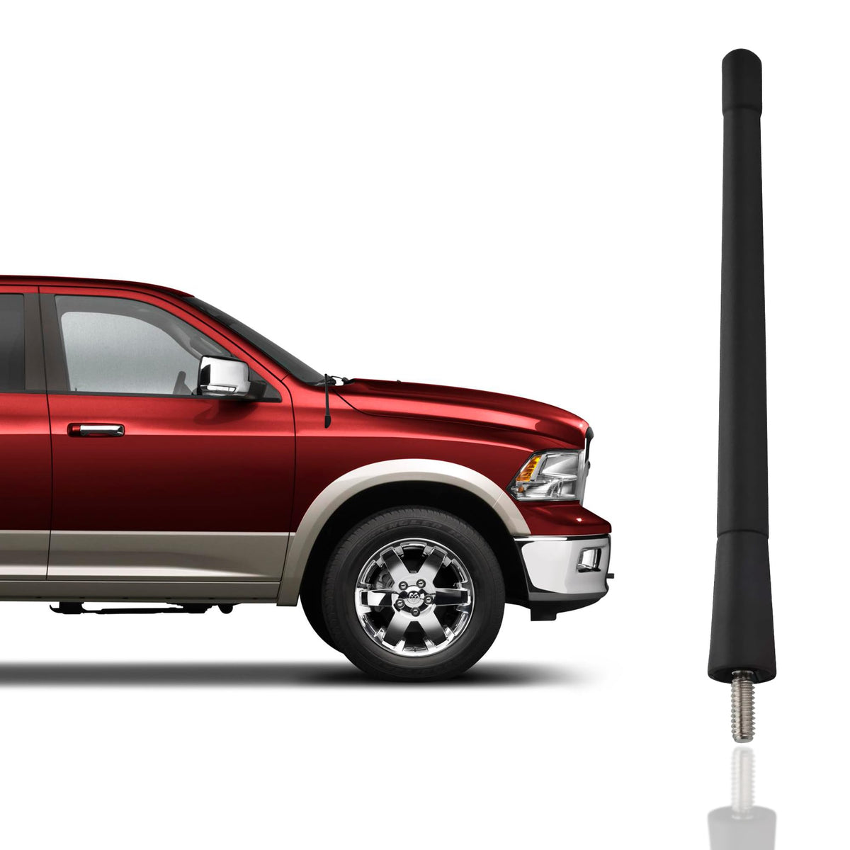 TN TrunkNets antenna mast for Dodge RAM 6.5 inch, durable and car-wash friendly.