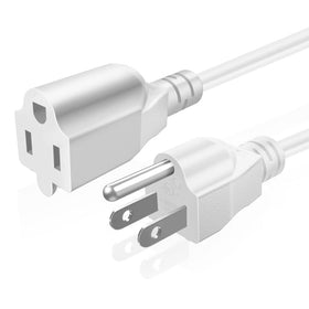 TNP universal power extension cord 15ft plugged into outlet, showing space-saving design.