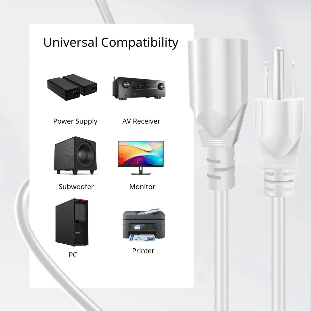 TNP universal power extension cord with white molded connectors for durability.