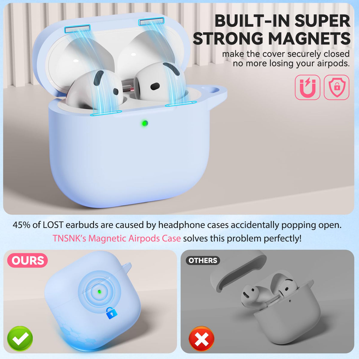 TNSNK AirPods 4 case texture highlights skin-friendly silicone for everyday use.