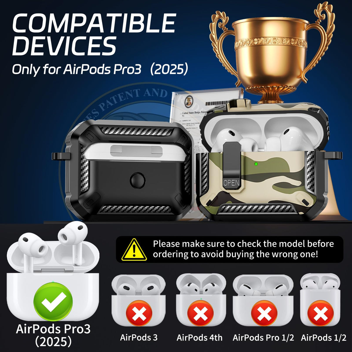 TNSNK AirPods Pro 3 case with carabiner keychain for secure transport.