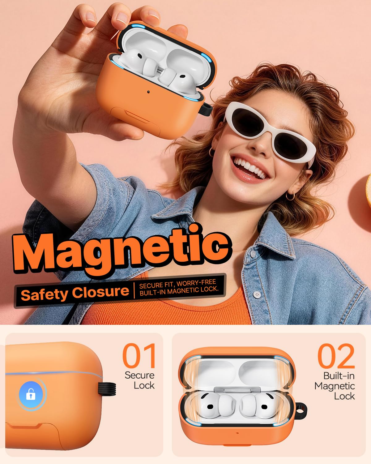 TNSNK AirPods Pro 3 Case orange provides reliable drop protection.