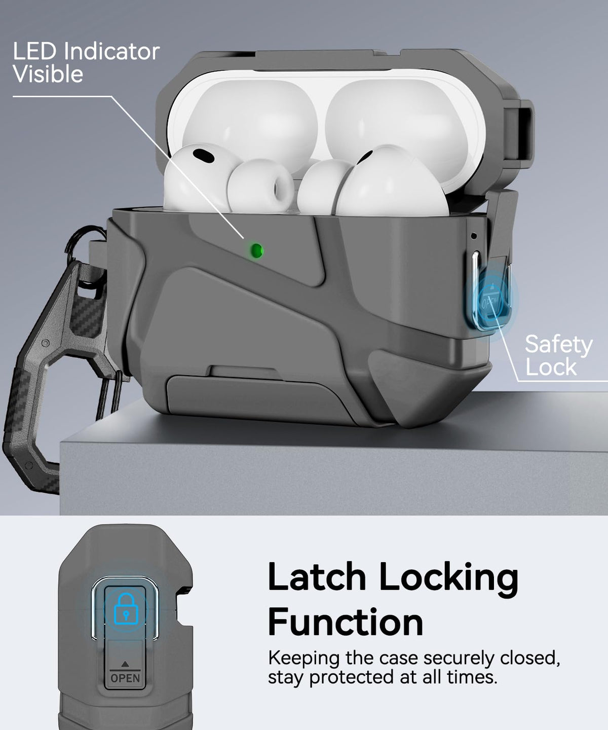 90-degree stand provides hands-free viewing with the TNSNK AirPods Pro 3 gray case