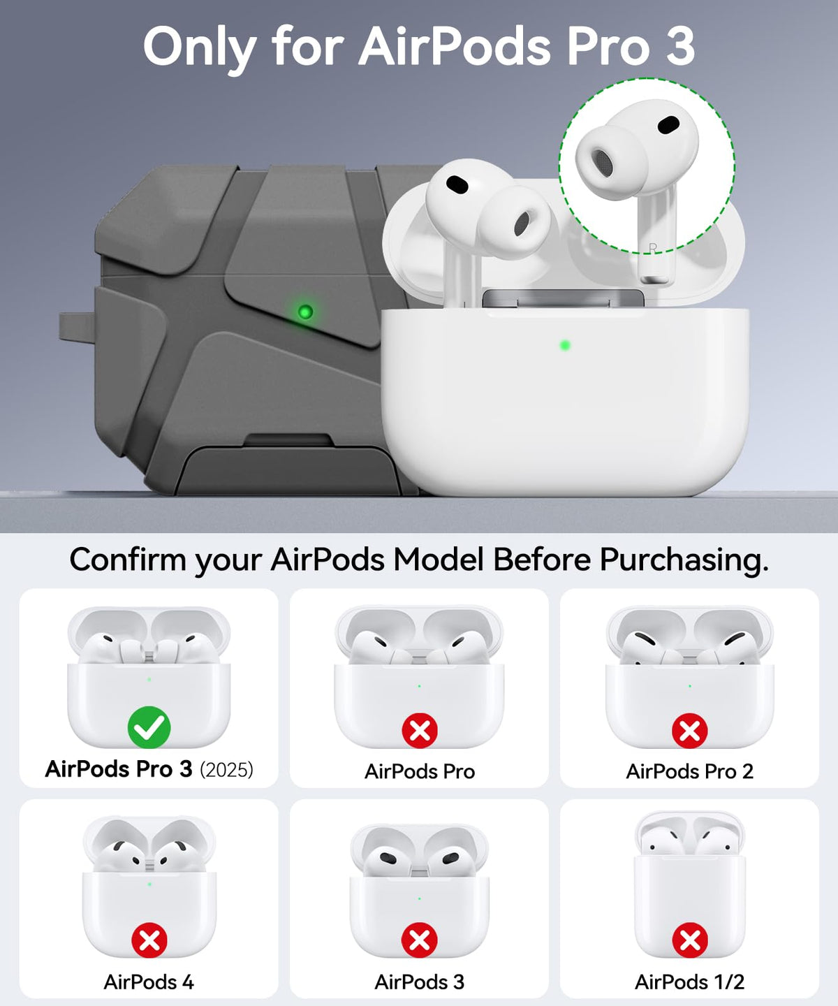 Safety lock on the TNSNK AirPods Pro 3 gray case prevents accidental openings
