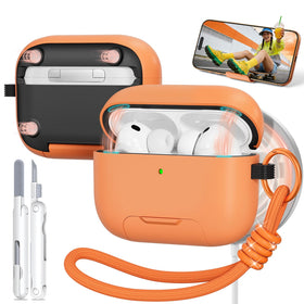 TNSNK AirPods Pro 3 Case orange on table for discreet, durable protection.