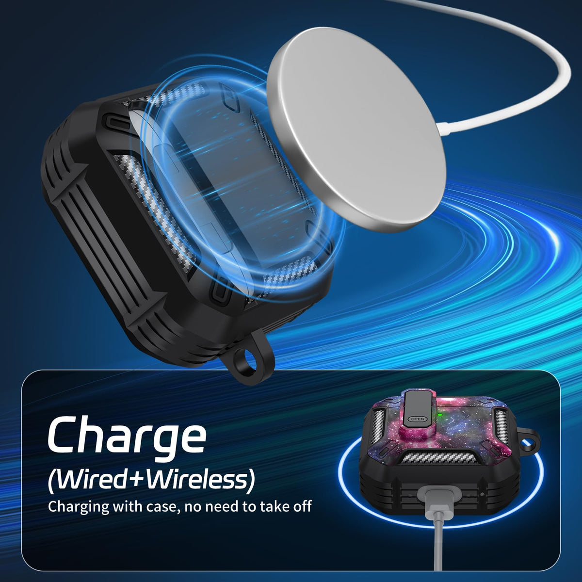 TNSNK AirPods 4 case comes with carabiner for on-the-go carrying.