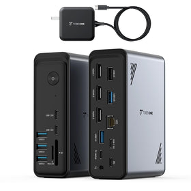 TobenONE 18-in-1 dock front view showing organized cable management for a clean workspace.