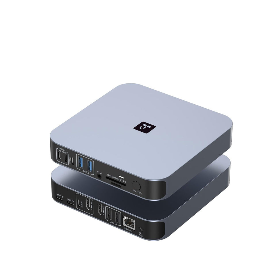 TobenONE 18-in-2 docking station with dual-monitor setup for MacBook productivity