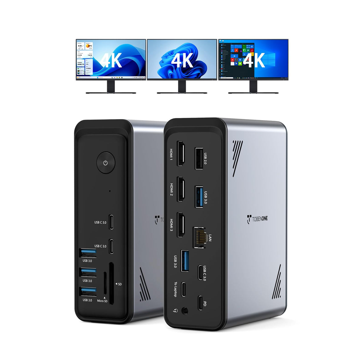 TobenONE 18-in-1 docking hub with full port array for organized workspace