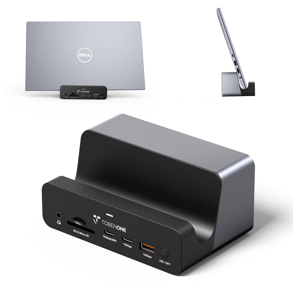 TobenONE 18-in-1 triple 4K60 dock on desk showing expanded workspace