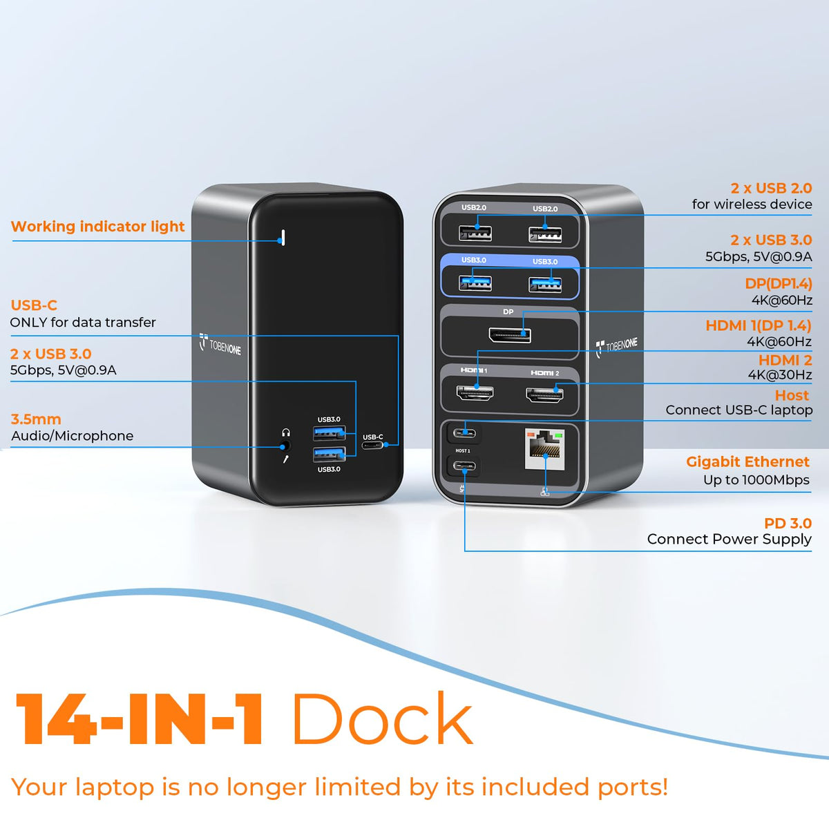 Compact design reduces desk clutter while expanding display capabilities.