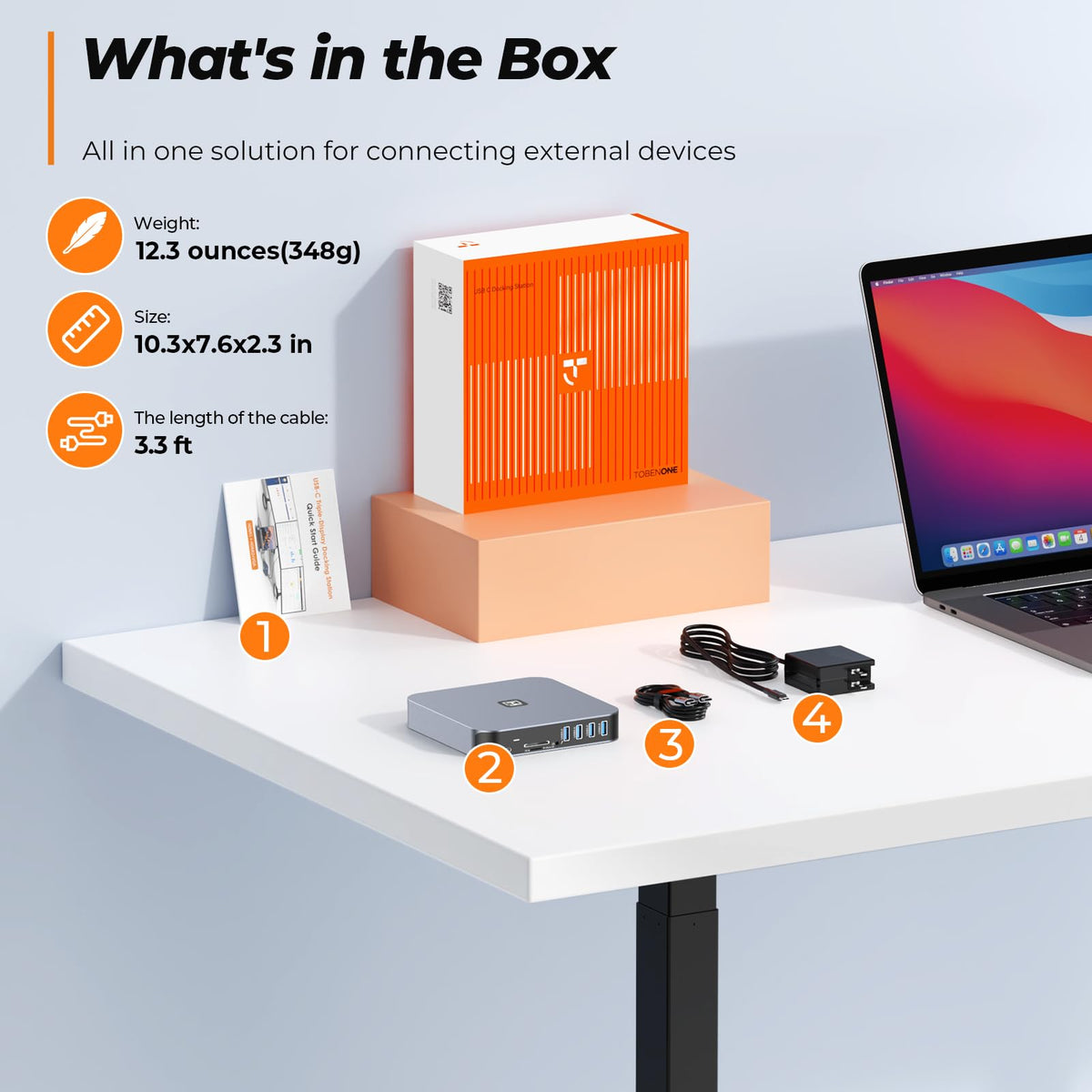 TobenONE compact, sturdy design saves desk space without sacrificing performance.