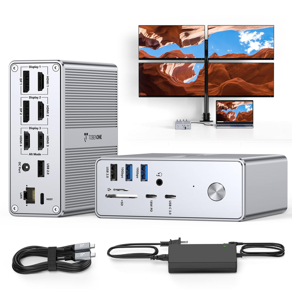 TobenONE DisplayLink Dock drives four monitors for expanded productivity.