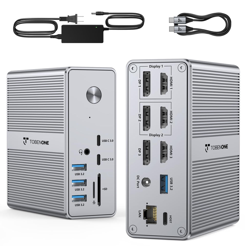 TobenONE DisplayLink docking front view with triple HDMI ports for expanded workspace