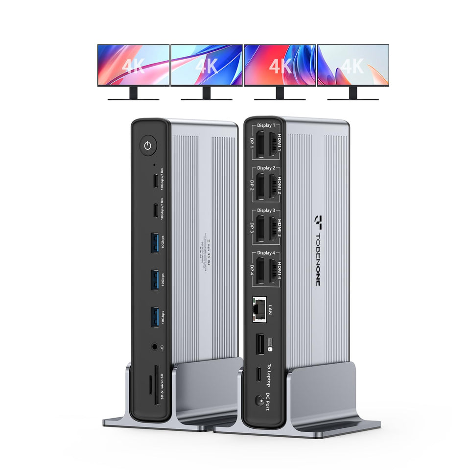 TobenONE DisplayLink quad 4K output enabling four-screen workspace.