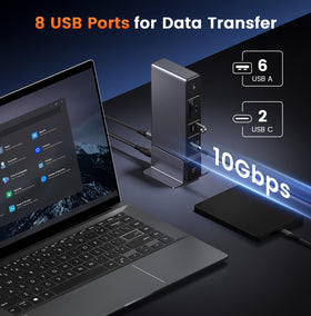 Close-up of TobenONE ports HDMI DP USB-C and more