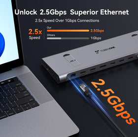 TobenONE dock delivers 100W PD power for single-cable laptop charging.