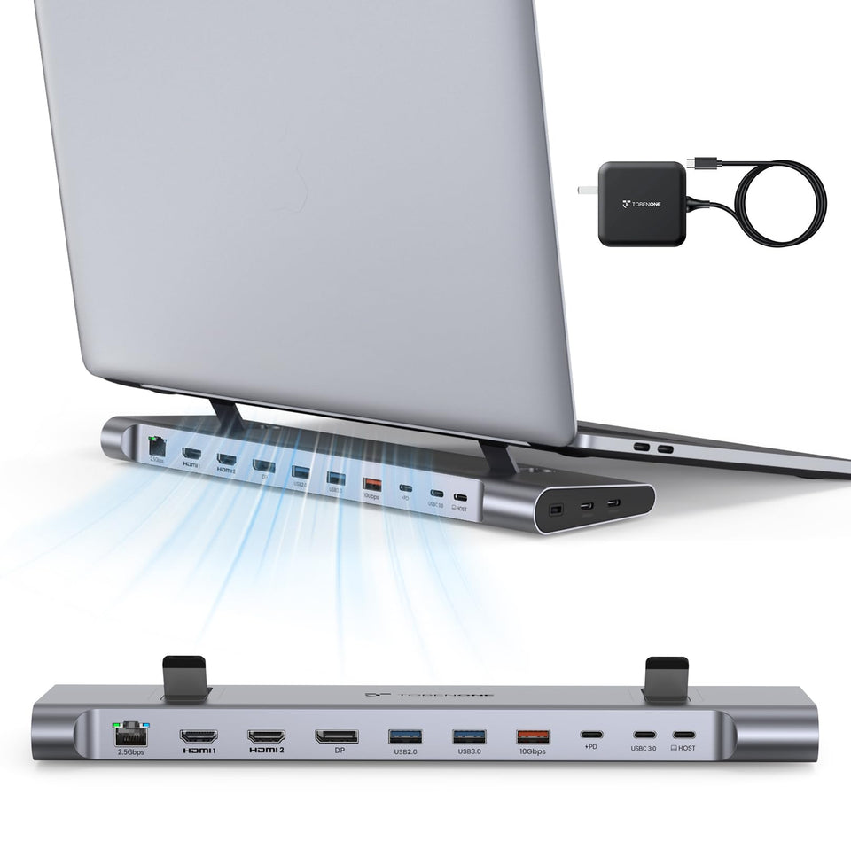 TobenONE docking station enables a 3-monitor 4K60 setup for multitasking.