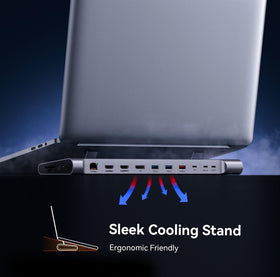 TobenONE dock connected to laptop in a clean workspace.