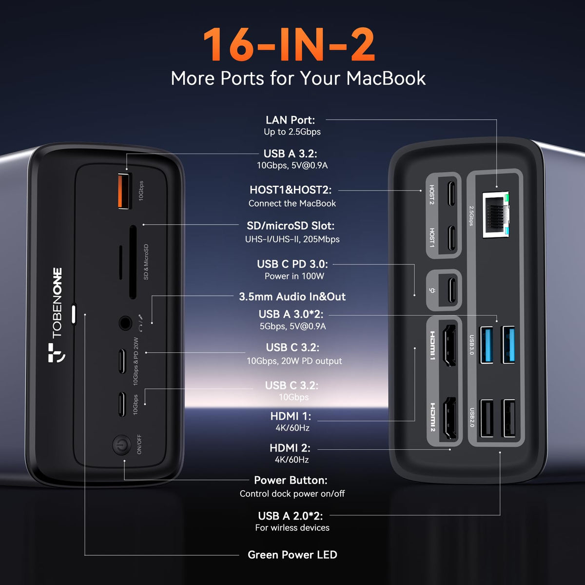 Tobenone 2.5Gbps Ethernet port for fast, stable network access