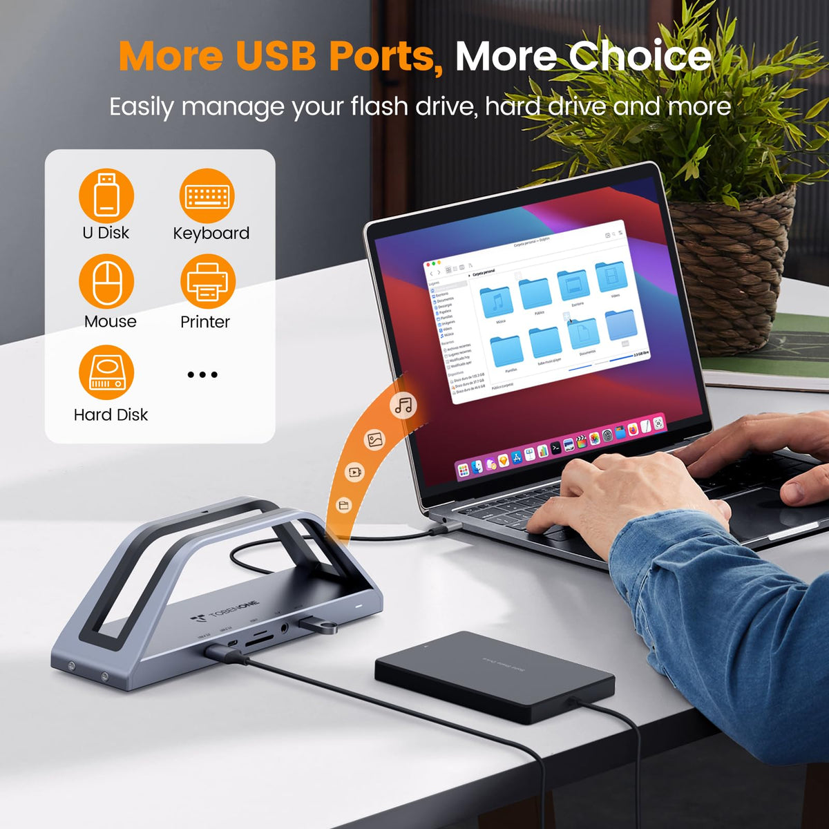 TobenONE fast USB-C/USB-A ports enable speedy transfers for files and accessories.