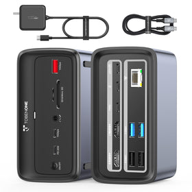 TobenONE front view showing all ports for streamlined desktop connectivity