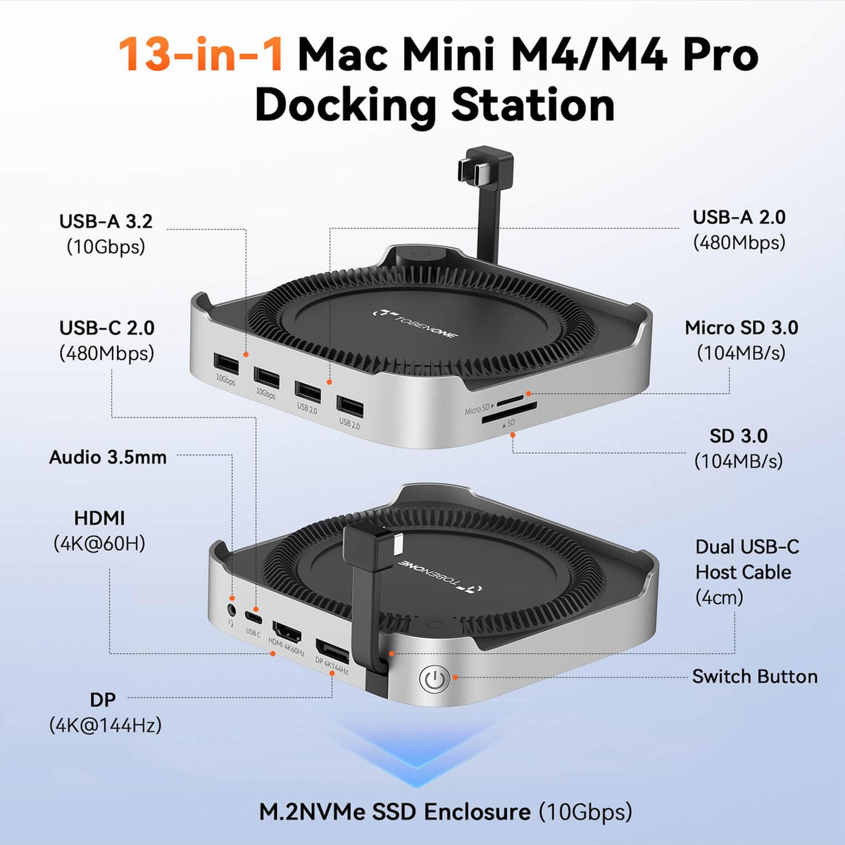 TobenONE M4 Dock stand and desktop organization for a clean setup