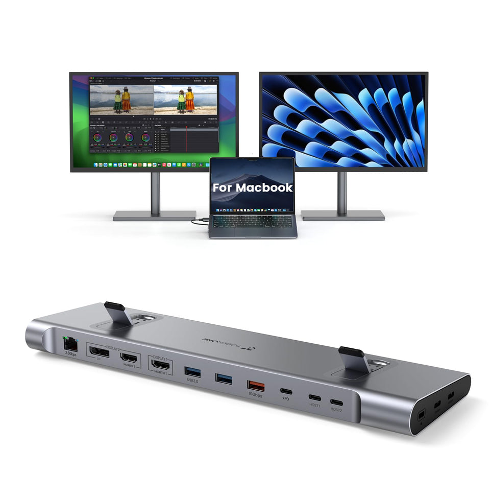 Tobenone MacBook Docking Station dual 4K60Hz front view for crisp productivity.