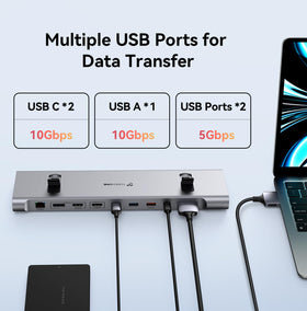 Tobenone MacBook Docking Station five USB ports simplify peripheral connections.