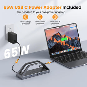 TobenONE vertical stand with MacBook keeps a slim, space-saving profile during busy workdays.