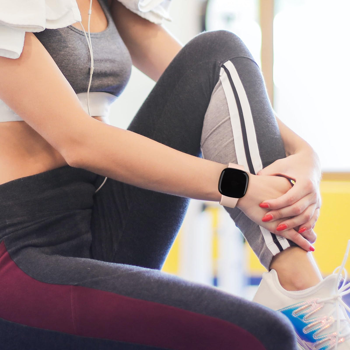 Tobfit 6-pack band for Fitbit Sense—secure closure for active use.