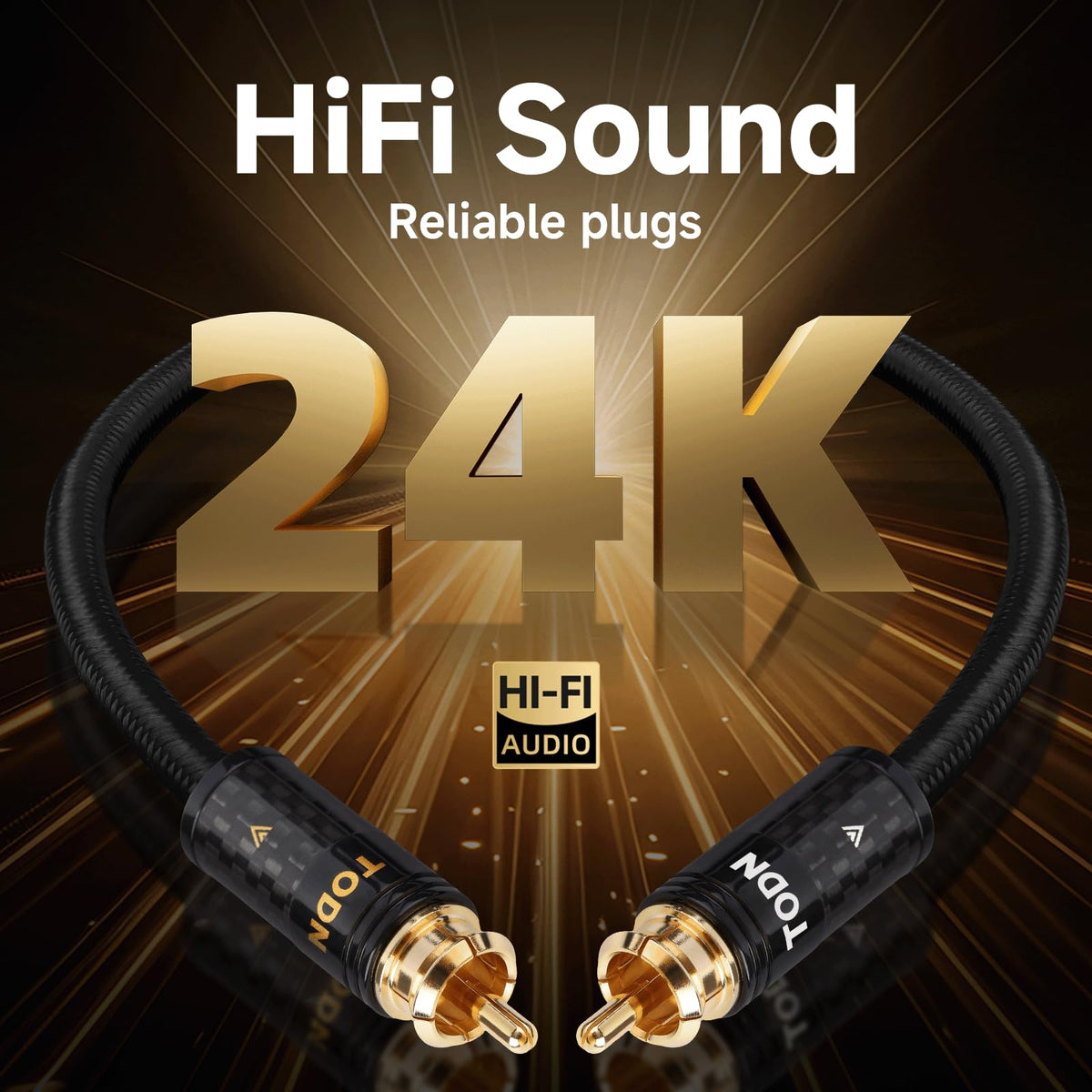 TODN RCA cable with cotton-braided sheath for durability and premium handling.