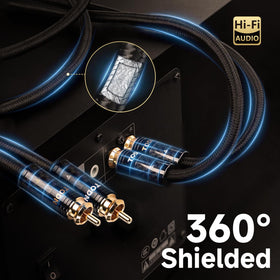 TODN audiophile RCA cable with gold-plated plugs for reliable, corrosion-resistant connections.