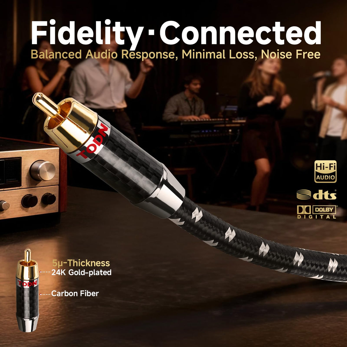 TODN carbon-fiber shell on connector highlighting vibration reduction and mechanical stability