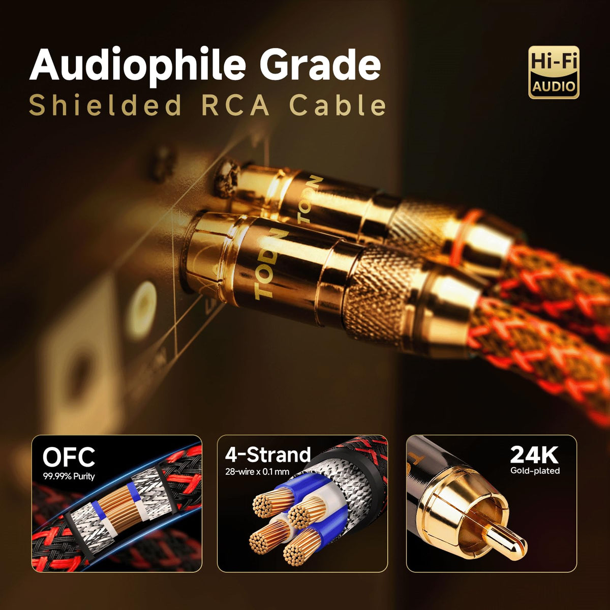 TODN red and black marked connectors for quick left-right channel identification