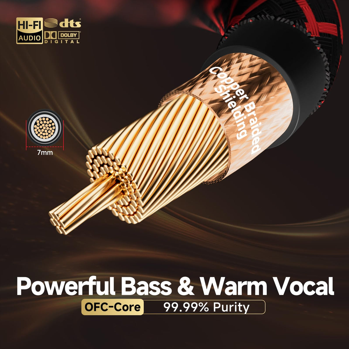 TODN gold plated RCA connector closeup for corrosion resistance and clear contact