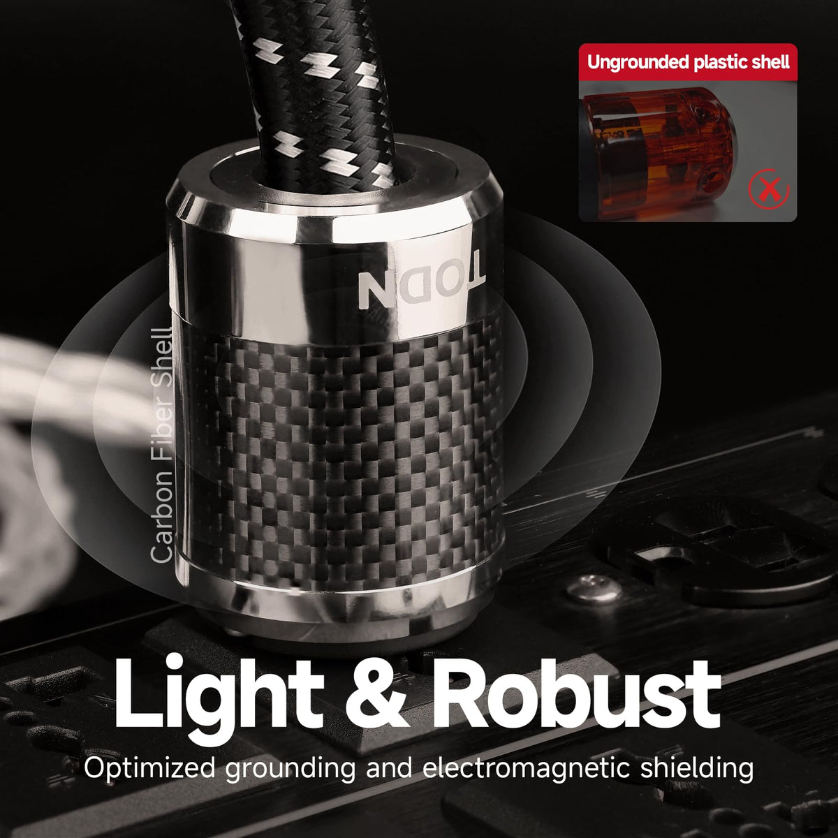 TODN HiFi Power Cable cotton mesh jacket adds durability and protection