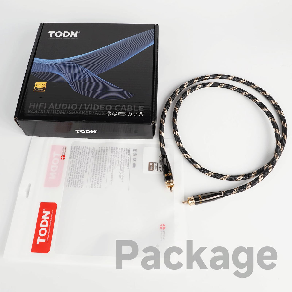 TODN cable in a living room audio setup showing clean cable management and better sound