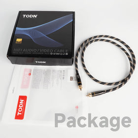 TODN cable in a living room audio setup showing clean cable management and better sound