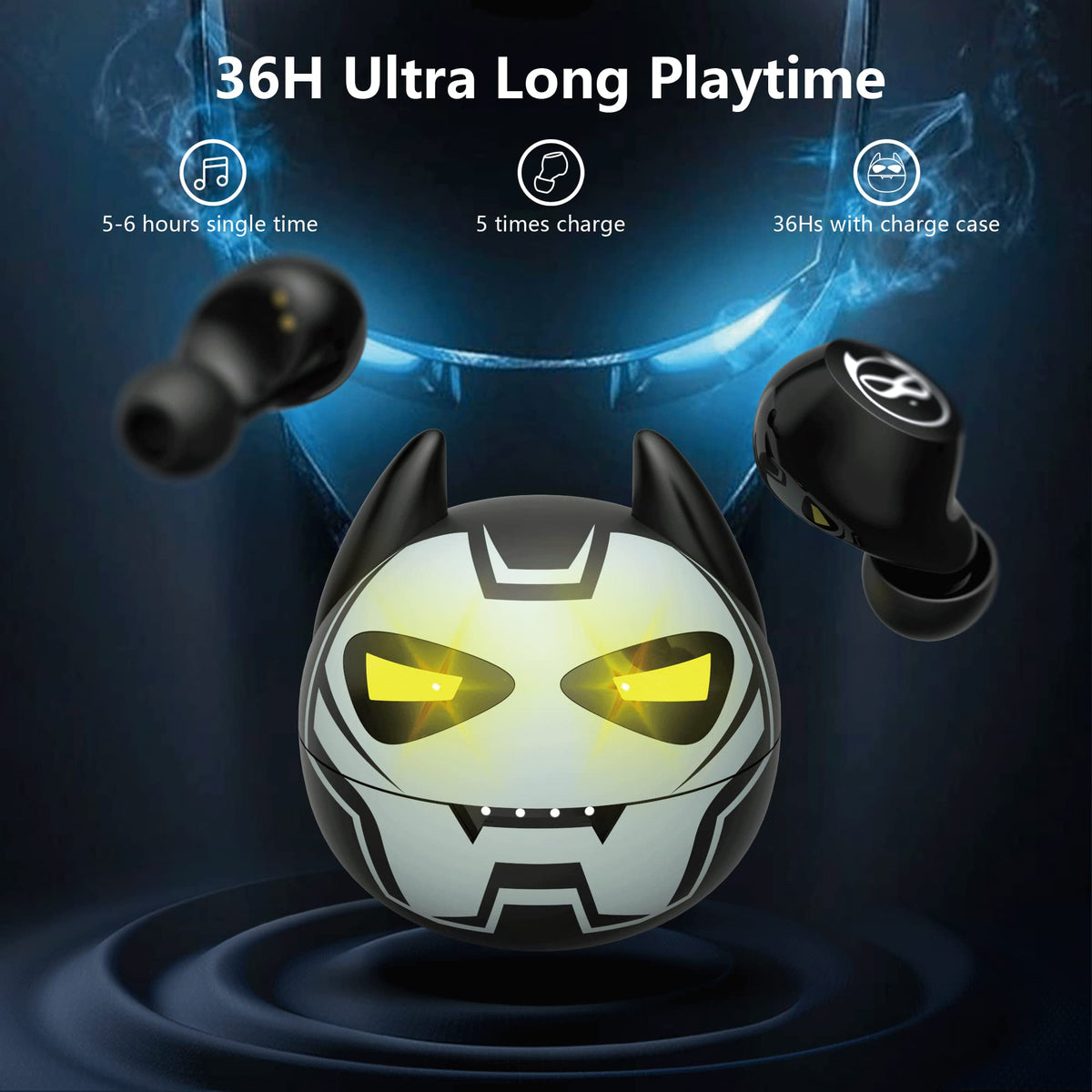 Togetface kids earbuds touch controls close-up for quick music and call actions.