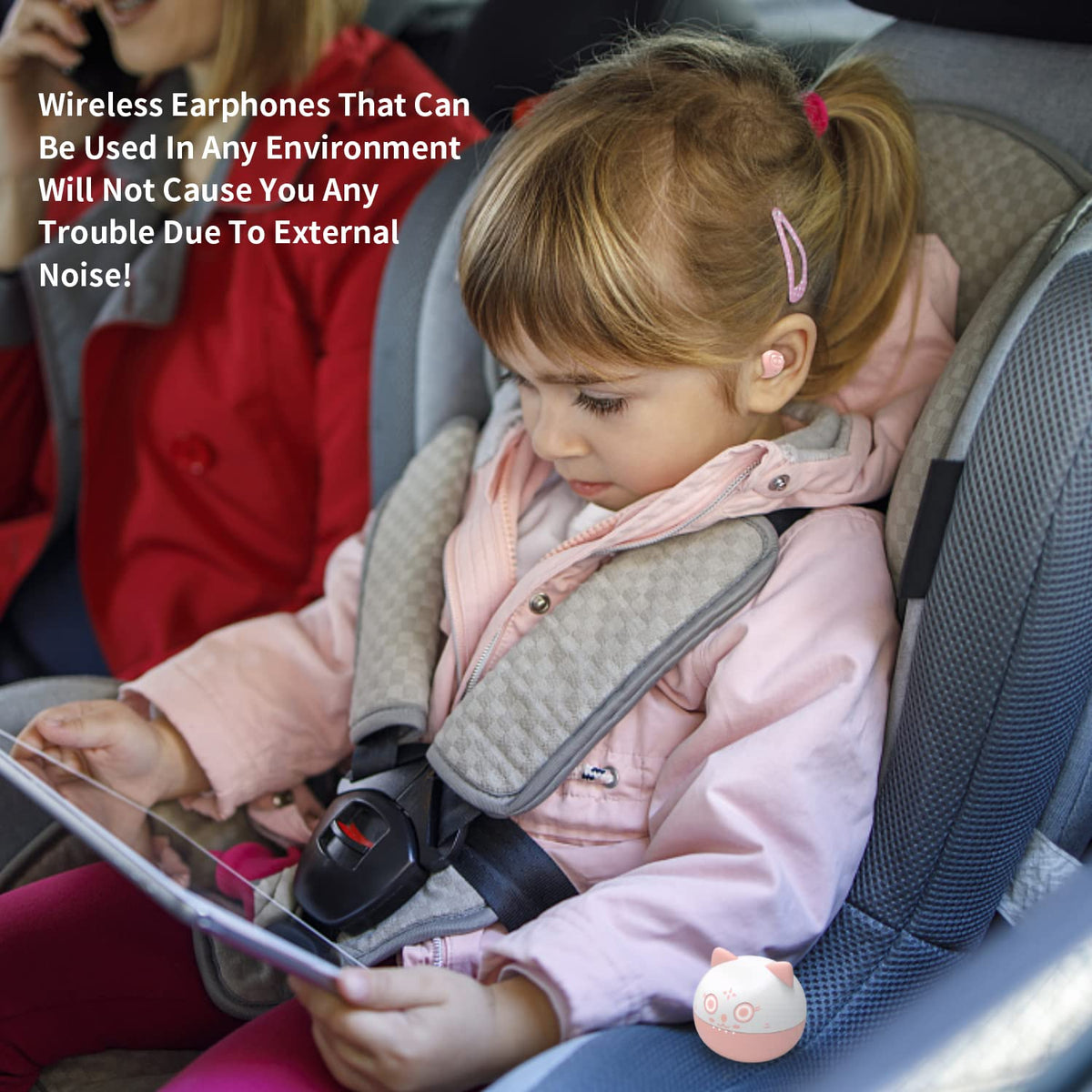 Togetface pink charging case keeps earbuds powered on the go.