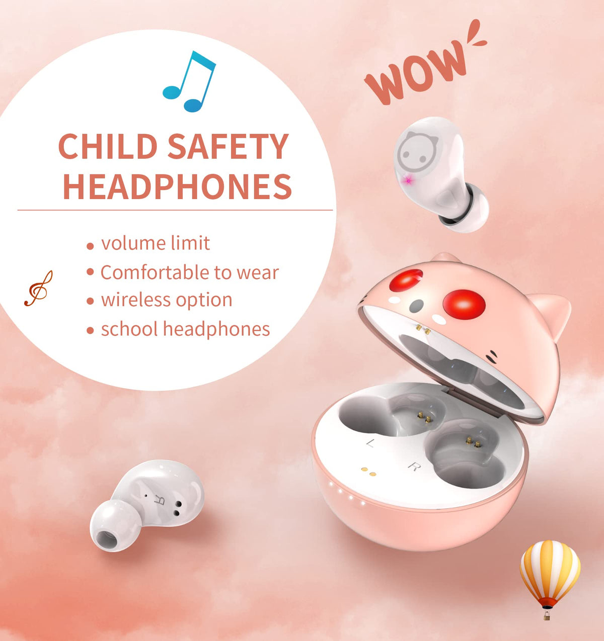 Togetface pink earbuds charging case keeps them ready for hours of listening.