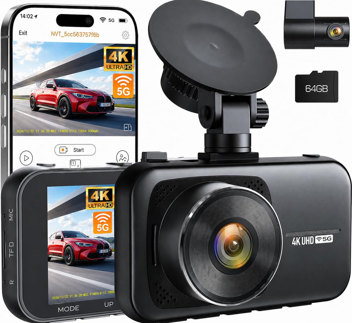 TOGUARDGO 4K front dash cam for sharp license plates and clear road details.