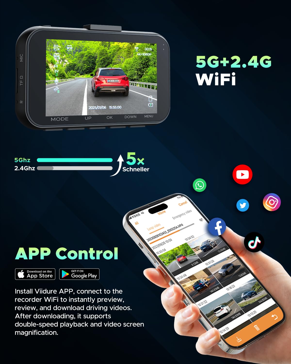 TOGUARDGO 5G Wi-Fi app control lets you view clips on your phone.