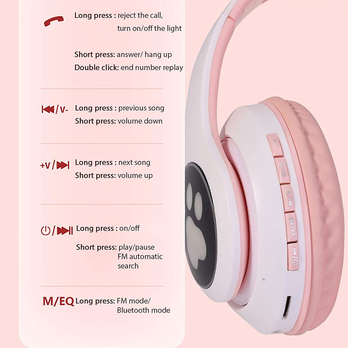 TOKANI foldable design pink portable headphones for travel.