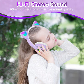 TOKANI cat ear headphones foldable for easy travel and storage in purple