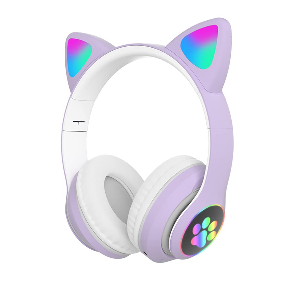 TOKANI Kids headphones with cat ears and purple LED lights for playful study